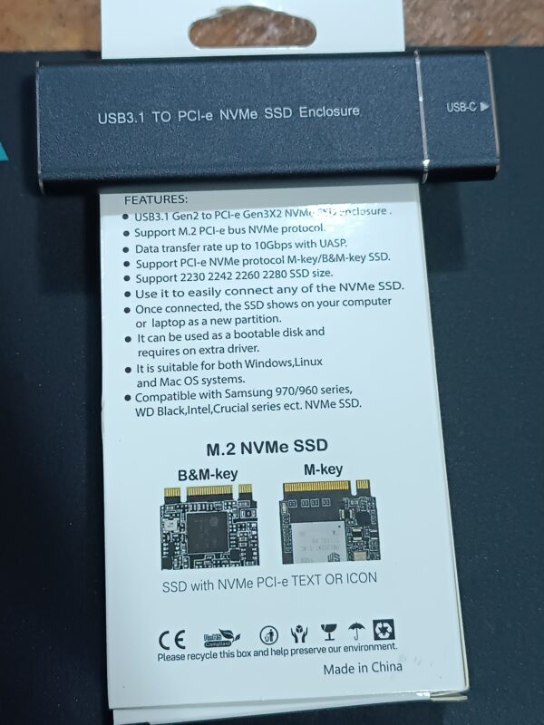 Boitier Externe Pour disque dur SSD M.2 NVME / NOIR